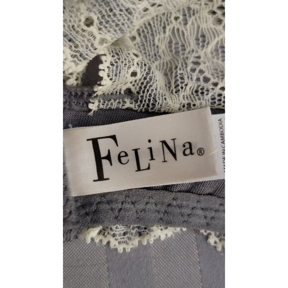 Felina XL Lace Racerback Bralette In Gray & Cream - Picture 3 of 6